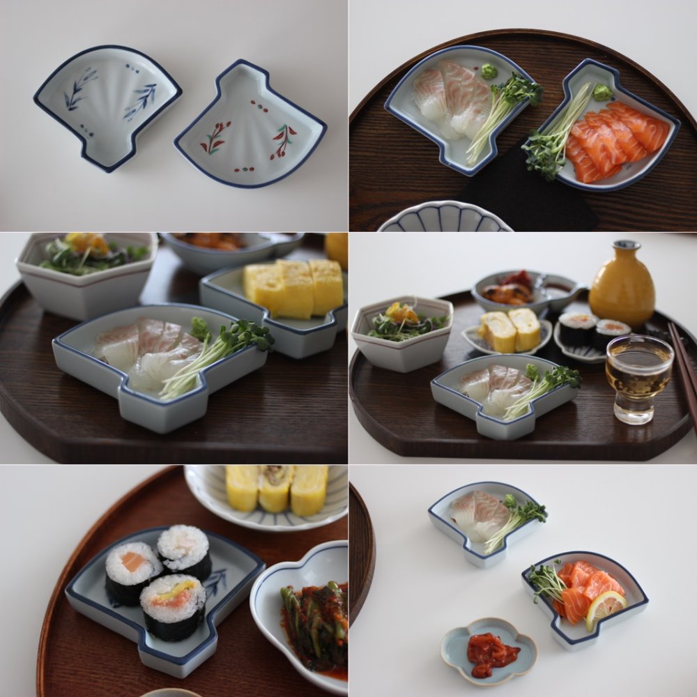 일본산 부채모양 일식접시