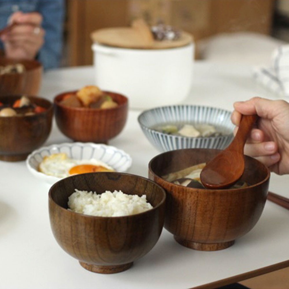 일본식 나무그릇 코지 우드볼미듐/라지 (통우드 밥공기/국공기, 천연100%통우드+향균옻칠)