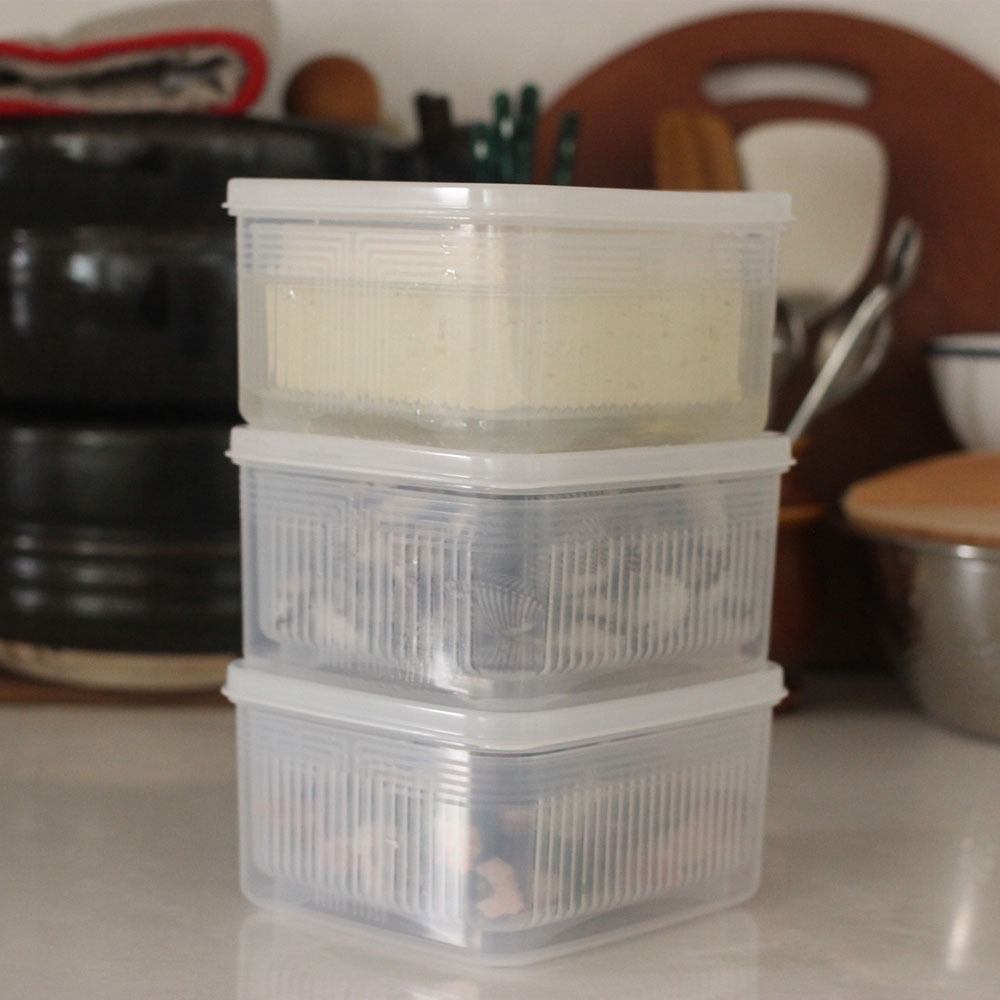 japan 두부 1.1L 사각 캐니스터(냉장냉동,채반포함)