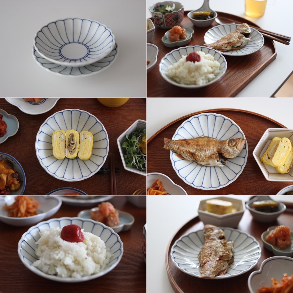 일본산 국화꽃 각진주름 접시