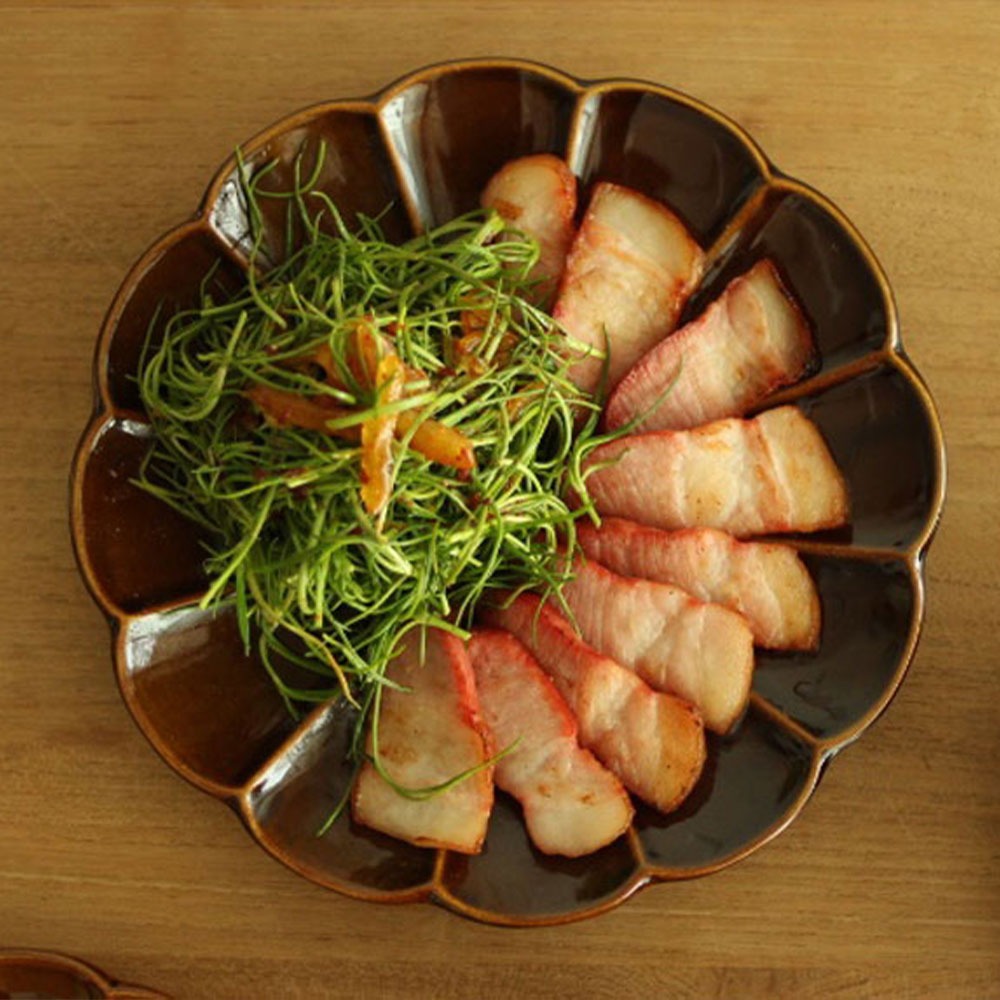 카멜브라운입고! 전통연잎꽃잎주름 일본 시노기접시-브라운
